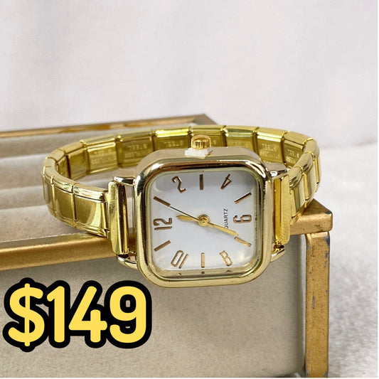 Reloj en Pulsera Italiana de Acero con Baño de Chapa de Oro PAI1047-1