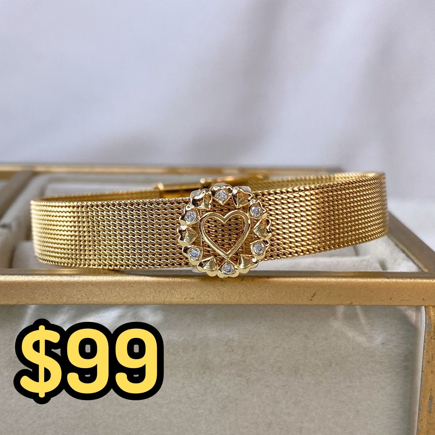 Pulsera de Acero Inoxidable y Dije de Chapa de Oro PAI1147-1